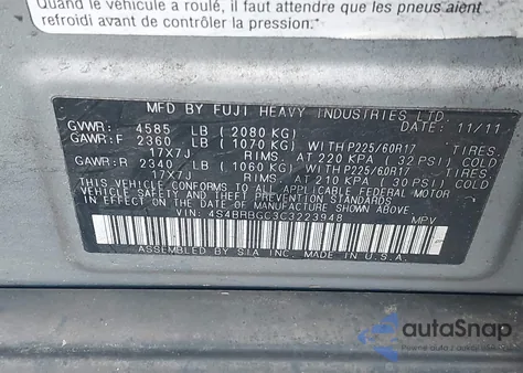 2012 Subaru Outback 2.5I Premium from USA, damaged, VIN 4S4BRBGC3C3223948